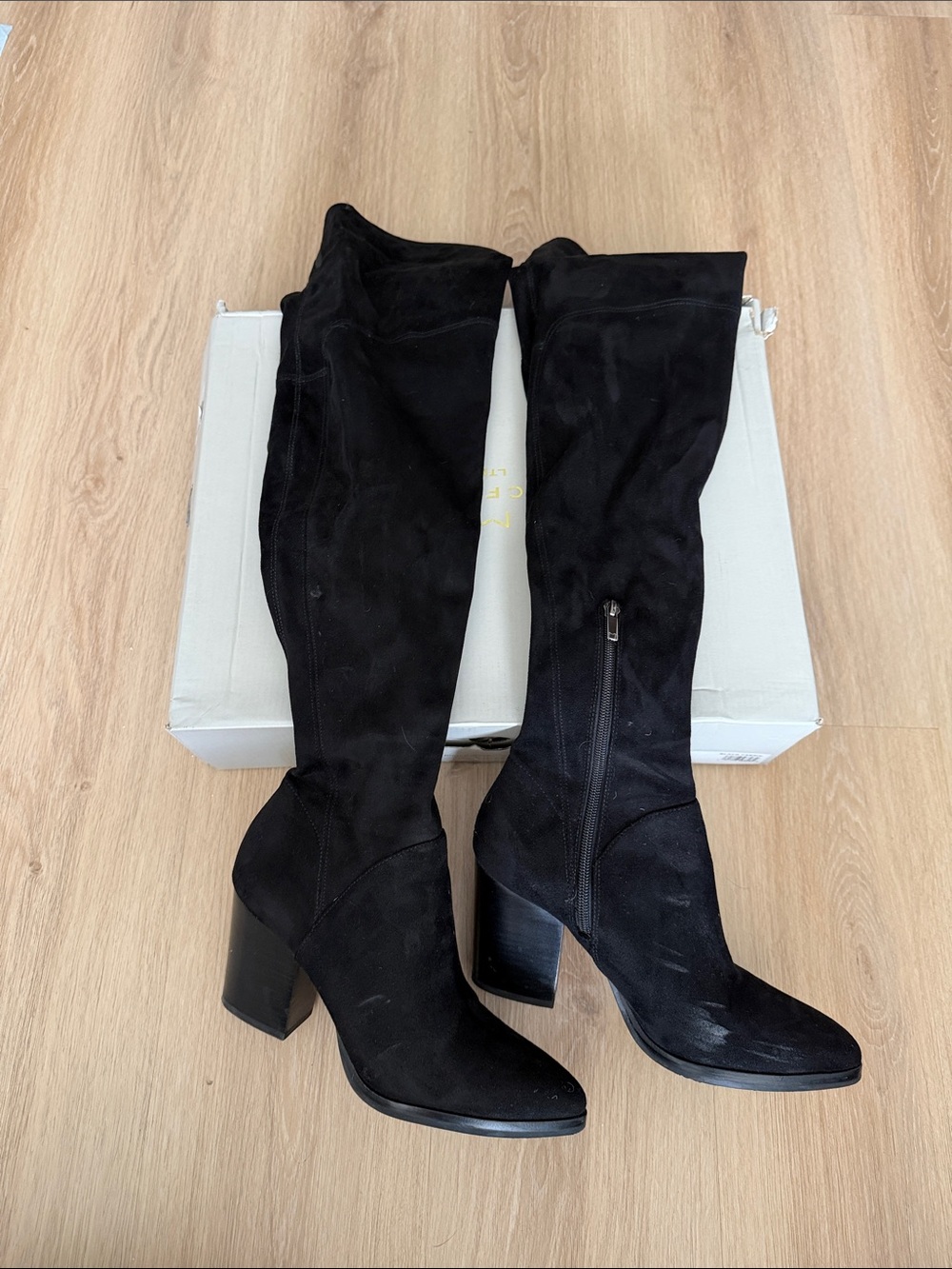 Marc Fisher Black Over the Knee Block Heel Boots - Classic Women's Boots 8